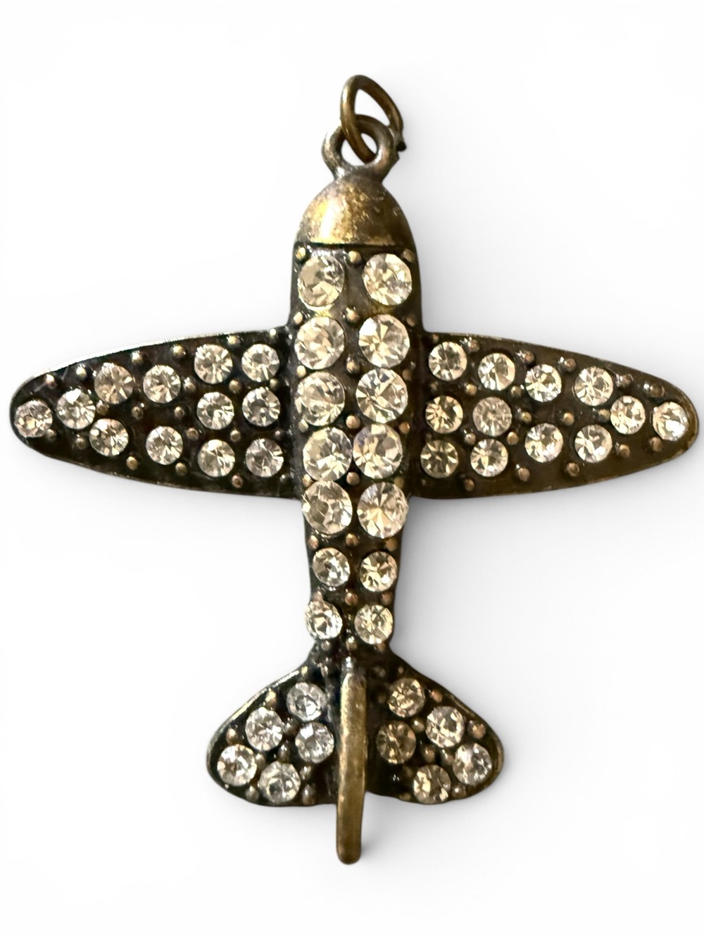Vintage Airplane Rhinestone Pendant Charm Antique Bronze Style Unisex Jewelry